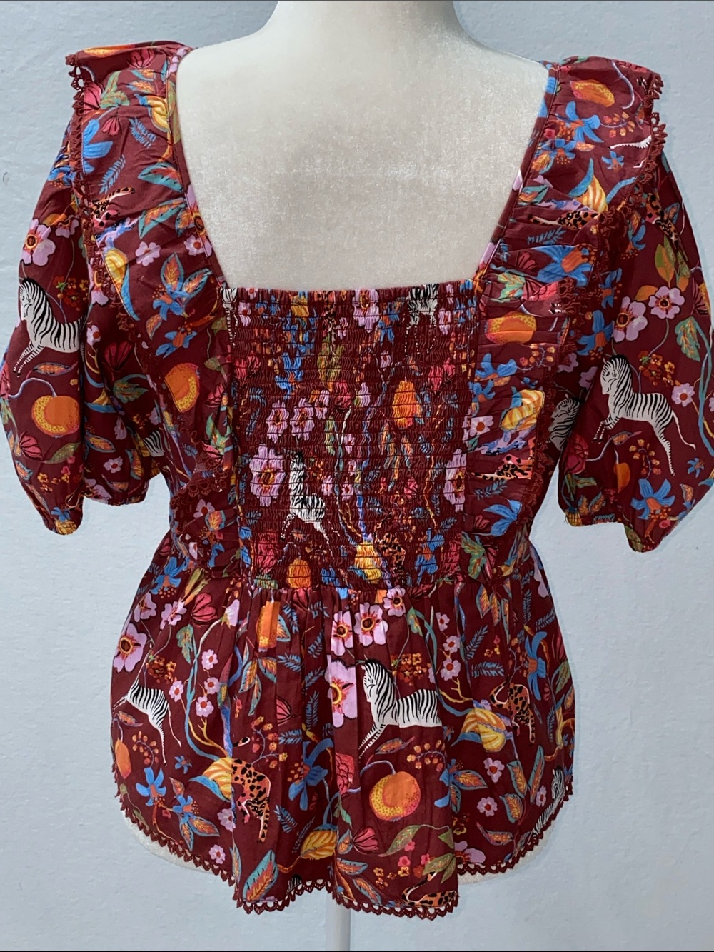 Anthropologie Maeve Peasant Top Zebra 🦓 Leopard 🐆 Print - Picture 5 of 7